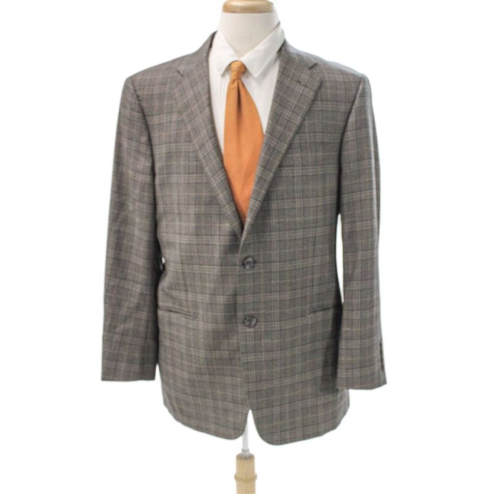 Hickey Freeman for Nordstrom Mens Blazer Gray Plaid 100% Worsted Wool Size 42